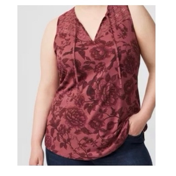 torrid Tops - Torrid Textured‎ Jersey V Neck Lace Yoke Swing Tank In Wild Ginger NWT
